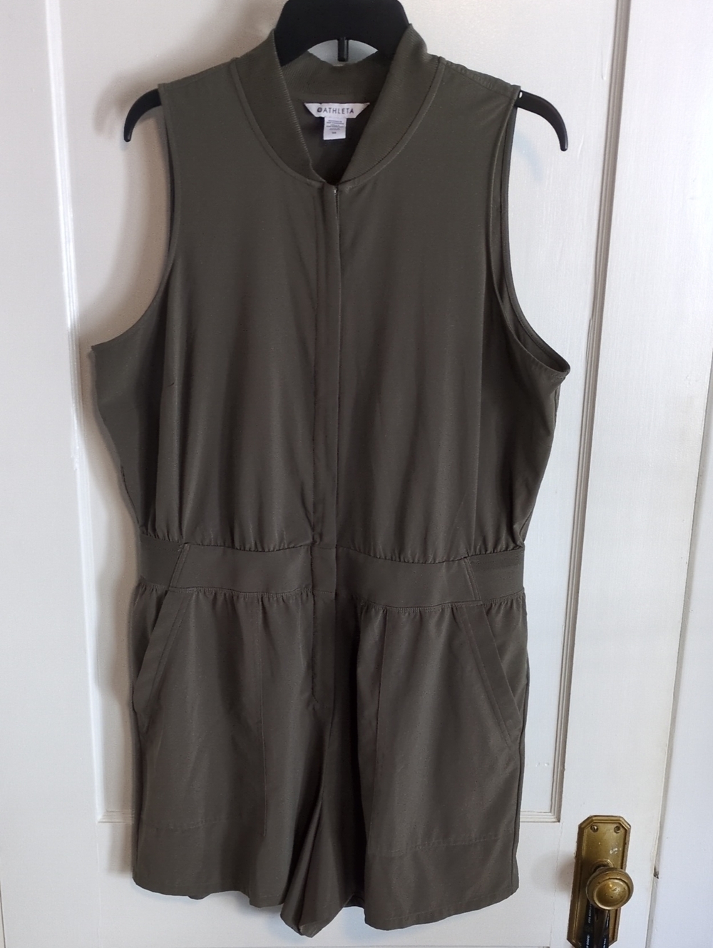 Athleta Olive Sleeveless Zip Romper One-Piece